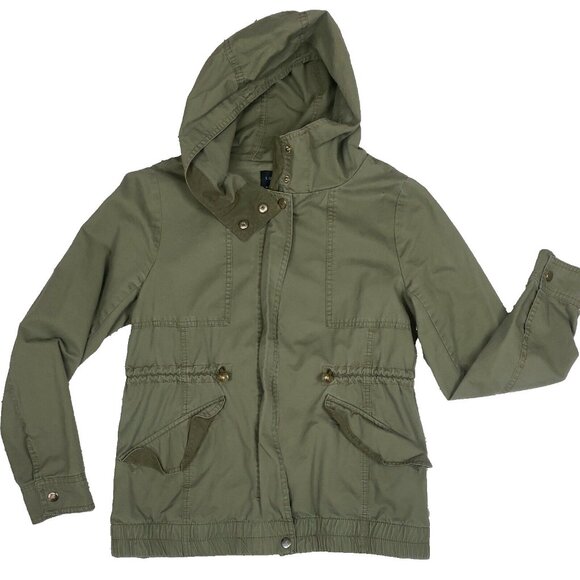 Anthropologie Anorak Jacket Womens S Olive Drab Love Tree Hooded 100% Cotton - Picture 5 of 9